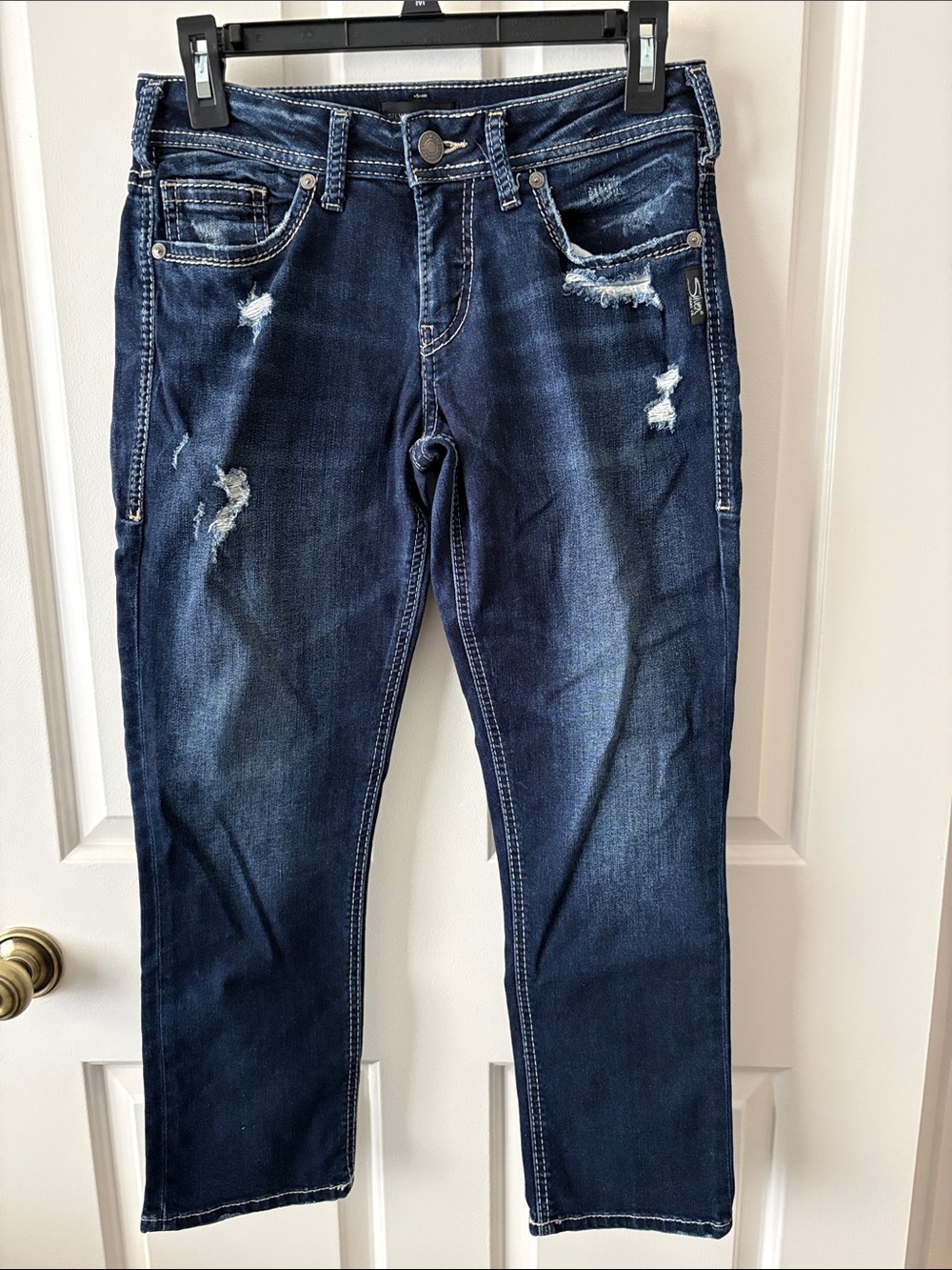 Silver Jeans Navy Ripped Straight-Leg Jeans